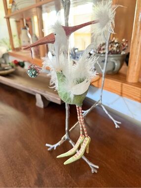 Patience Brewster Feathered Decorative Bird Ornament Glittered Beak 10 inch.